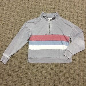 Pink Rose 1/4 Zip Gray Pink Blue White Sweatshirt Size Small